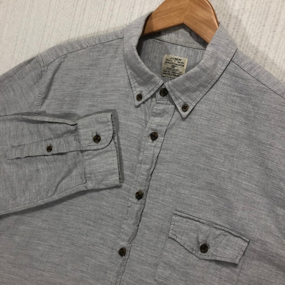 J. Crew Mens Workshirt Button Down Long Sleeve Gray Cotton Casual Shirt - Picture 1 of 8